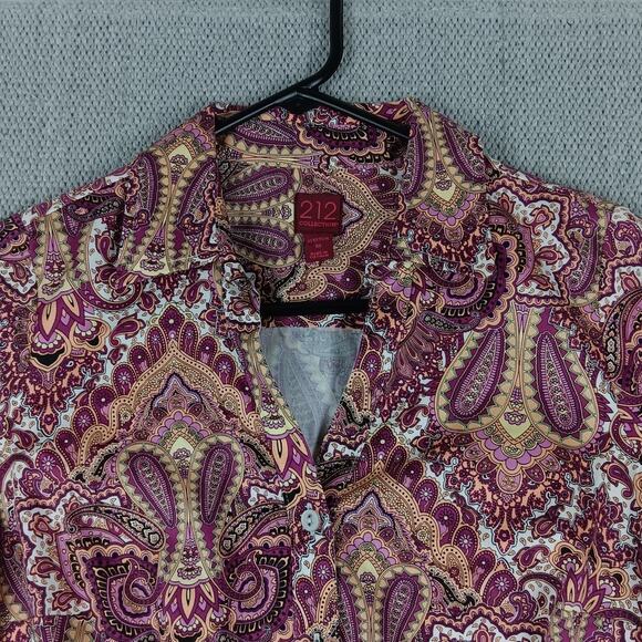 212 Collection Button Up Blouse Womens Extra Small Purple Paisley Stretch Casual - Picture 4 of 15